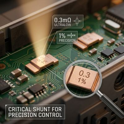 5930 0.0002Ω current shunt resistor application reference showing SMD installation and circuit implementation
